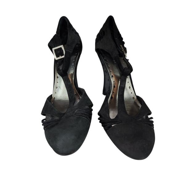 BCBGirls T Strap Heels sz 8B Women Black Suede Leather 4" Retro 1940s Whimsigoth - Picture 4 of 11